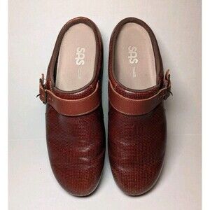 SAS Leather Clog Womens 11 Tripad Comfort Brown Strap Woven Slip On Mule Shoes
